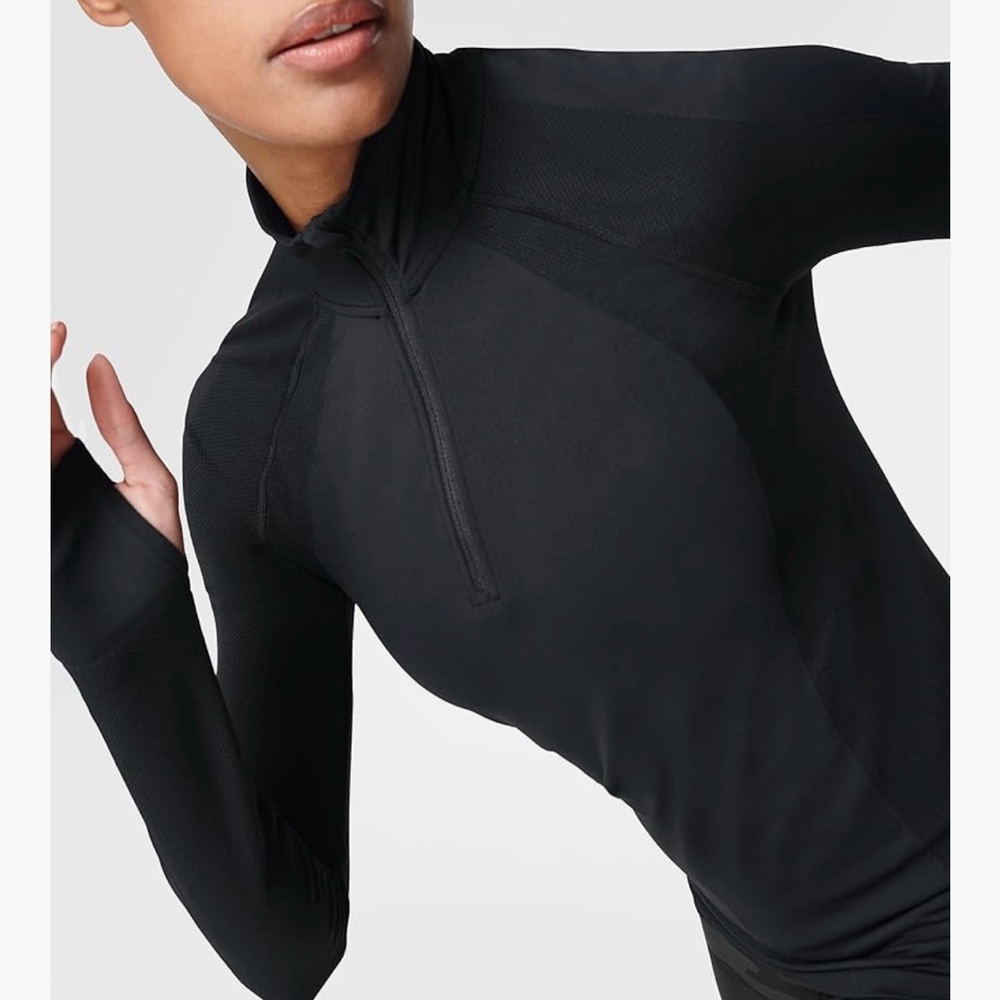 Sweaty Betty Black Fitted Half Zip Long Sleeve